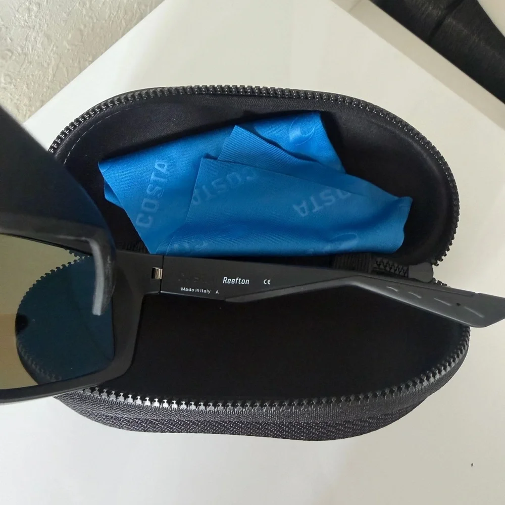 Costa Reefton Black Sunglasses with Blue mirror polarized glass